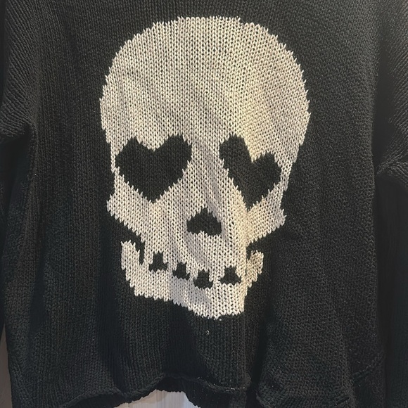 Vintage Havana Oversized Loose Knit Off Shoulder Skull Sweater M Skeleton - Picture 4 of 6